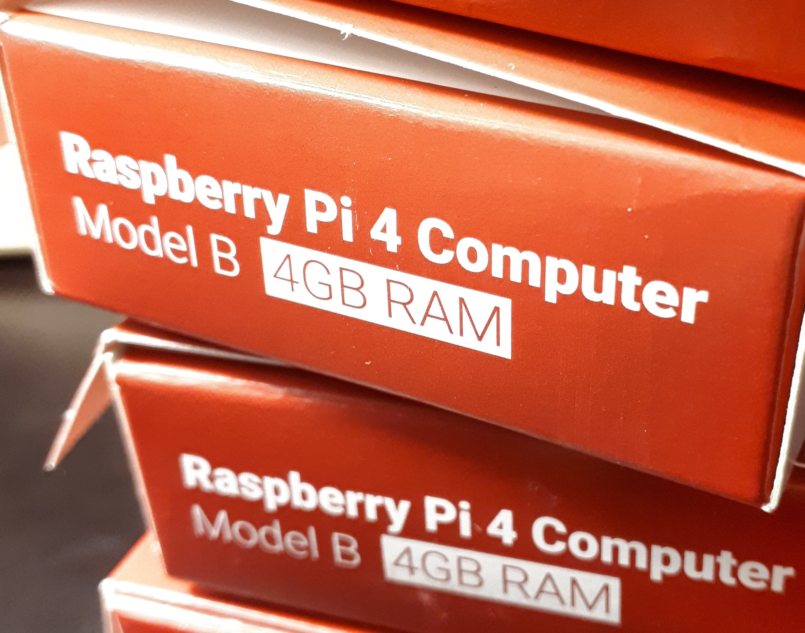 Pile of Raspberry Pi 4 boxes